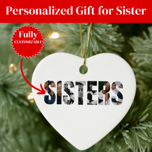 Schwestern-Foto-Collage-Ornament-Geschenk Keramik Ornament