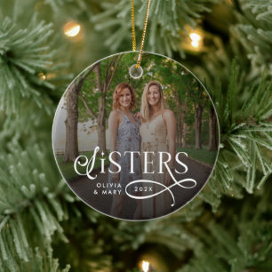 Schwestern-Foto-Personalisiertes Monogramm Keramik Ornament