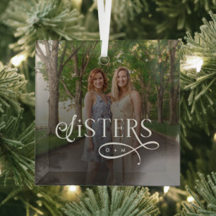Schwestern-Foto personalisiertes Monogramm Ornament Aus Glas