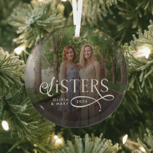 Schwestern-Foto personalisiertes Monogramm Ornament Aus Glas