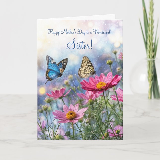 Schwestern-Muttertag mit Gartenblumen Schmetterlin Karte (Vorderseite)