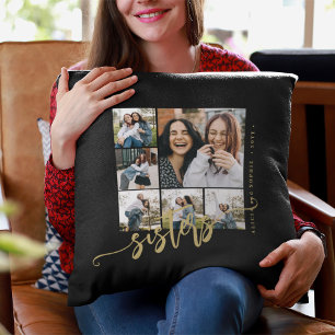 Schwestern Schrift Foto-Collage-Geschenk Kissen