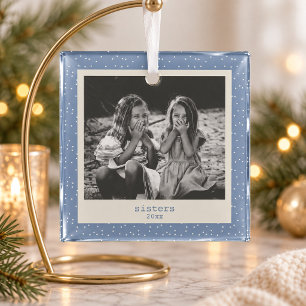 Schwestern Simple Modern Blaue Punkte Personalisie Ornament Aus Glas