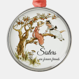 Schwestern sind für immer Freunde zwei Vintage Silbernes Ornament