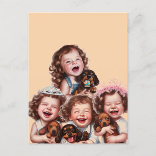 Schwestern und Dackel Welpen Postkarte