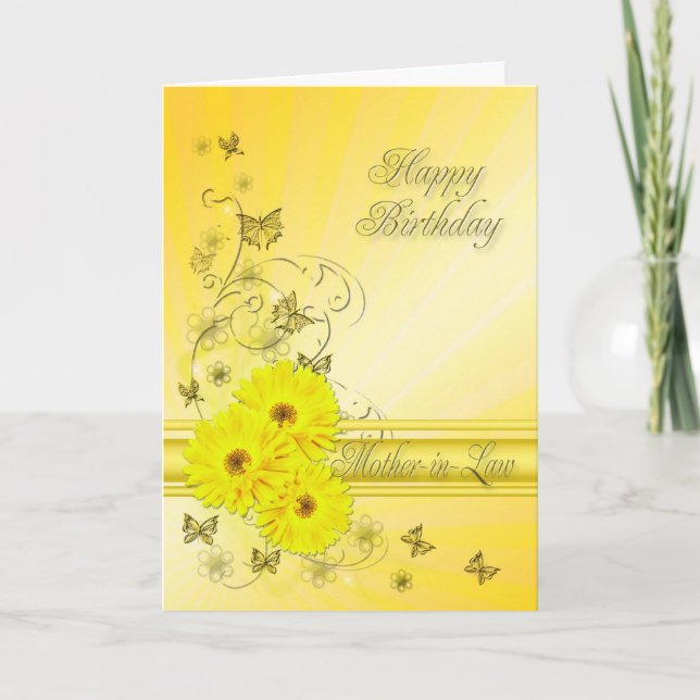 Schwiegermutter, Geburtstag mit gelben Blumen Karte (Vorderseite)