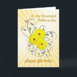 Schwiegermutter, Geburtstag mit gelben Blumen Karte<br><div class="desc">Eine herrliche Geburtstagskarte mit gelben Gänseblümchen-Blumen über einem vibrierenden wirbelnden Hintergrund.</div>