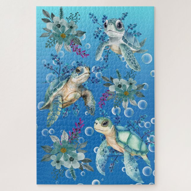 Schwieriger Whimsical Sea Turtle Jigsaw Puzzle (Vertikal)