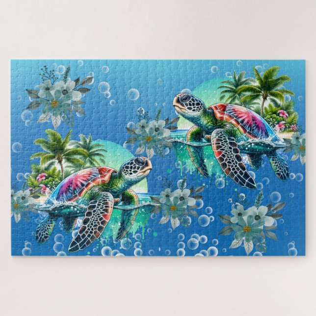 Schwieriger Whimsical Sea Turtle Jigsaw Puzzle (Horizontal)