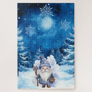 Schwieriges Blue Winter Weihnachtsdorf & Gnome Puzzle