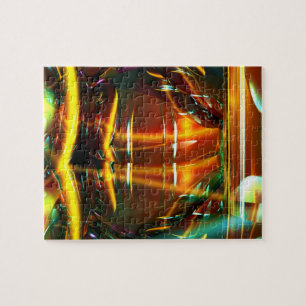 Schwieriges, orangefarbenes, grünes, gelbes hologr puzzle
