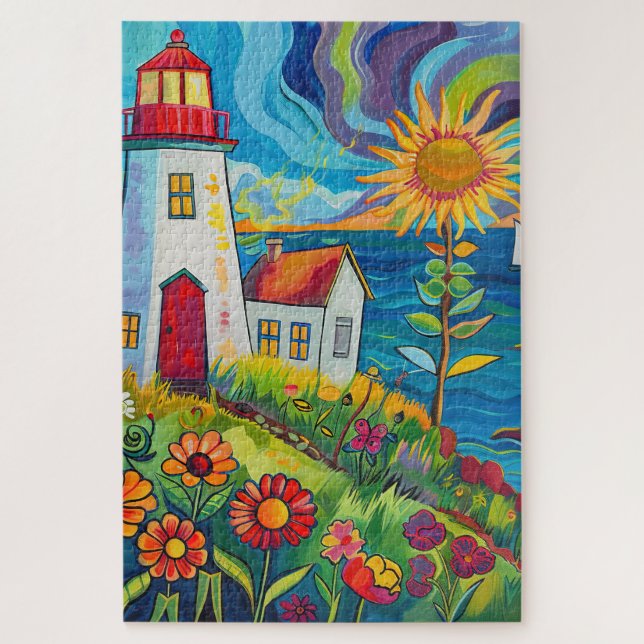 Schwieriges Whimsical Floral Light House Puzzle (Vertikal)