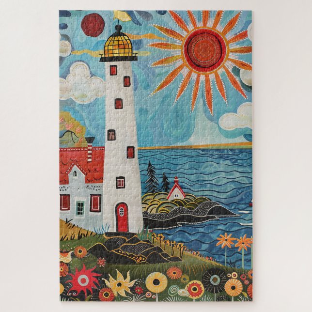 Schwieriges Whimsical Floral Light House Puzzle (Vertikal)