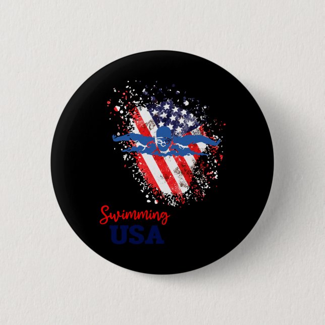 Schwimm-Support-Team-Flagge USA-Pool-Schwimmer Button (Vorderseite)