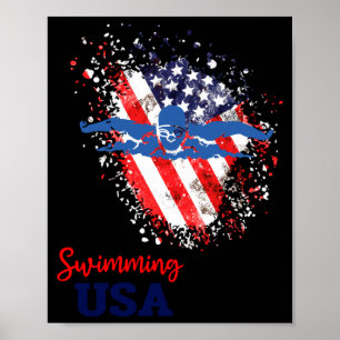 Schwimm-Support-Team-Flagge-USA-Pool-Schwimmer Poster