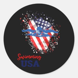 Schwimm-Support-Team-Flagge USA-Pool-Schwimmer Runder Aufkleber