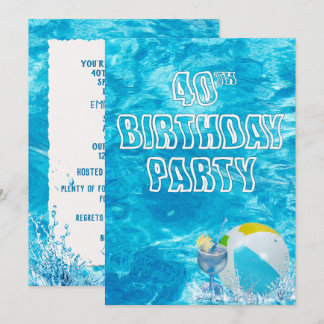 Schwimmbad 40. Geburtstag Party laden ein Einladung