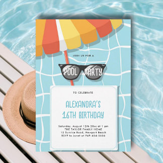 Schwimmbad Geburtstagsparty Modernes Cooles Teen S Einladung