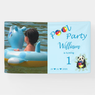 Schwimmbad Geburtstagsparty Niedlich Panda Spielba Banner