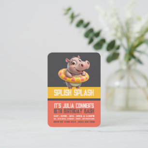 Schwimmbad Hippo Pool Party Geburtstag Handout Tic Visitenkarte