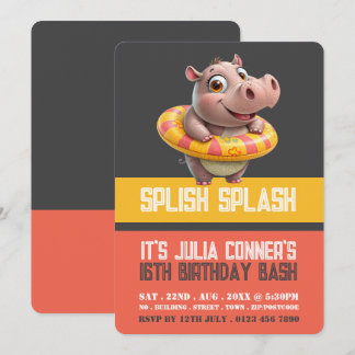 Schwimmbad Hippo, Schwimmbad Party Geburtstag Einladung