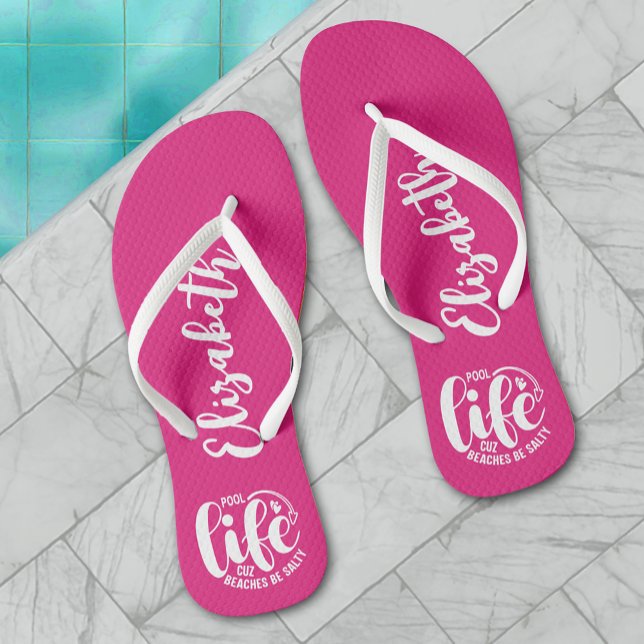 Schwimmbad Life Hot Pink Personalisiert Flip Flops (Pool Life Hot Pink Personalized Flip Flops)