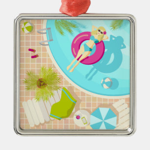 Schwimmbad Mädchen im Bikini Sommerstrand Ornament Aus Metall
