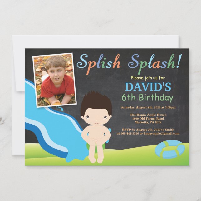 Schwimmbad mit Wasserrutsche Geburtstagsparty Boy Einladung (Vorderseite)