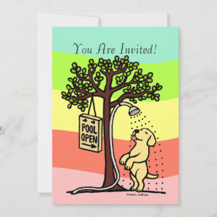 Schwimmbad Open Fun Gelb Labrador Cartoon Einladung