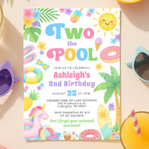 Schwimmbad Party 2. Geburtstag Einladung - Zwei de