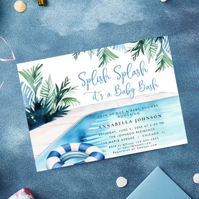 Schwimmbad Party Babydusche blau Es ist ein Junge Einladung (Von Creator hochgeladen)