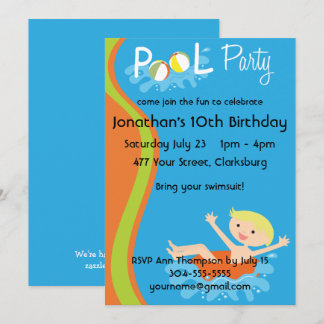 Schwimmbad Party Boy Blonde Einladung