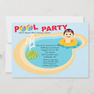 Schwimmbad Party Boys Geburtstag Einladung
