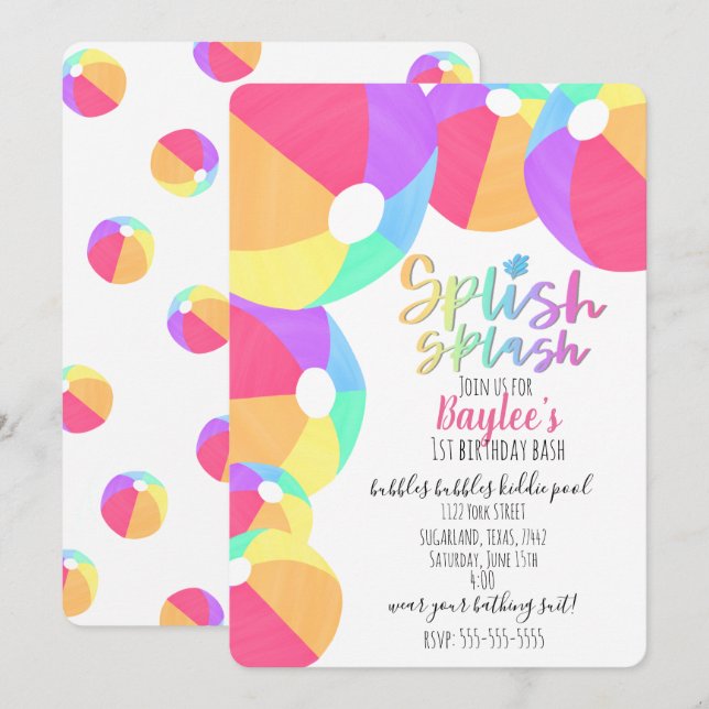 Schwimmbad Party Geburtstag Einladung (Vorne/Hinten)