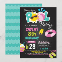 Schwimmbad Party Geburtstag Einladung - Mädchen
