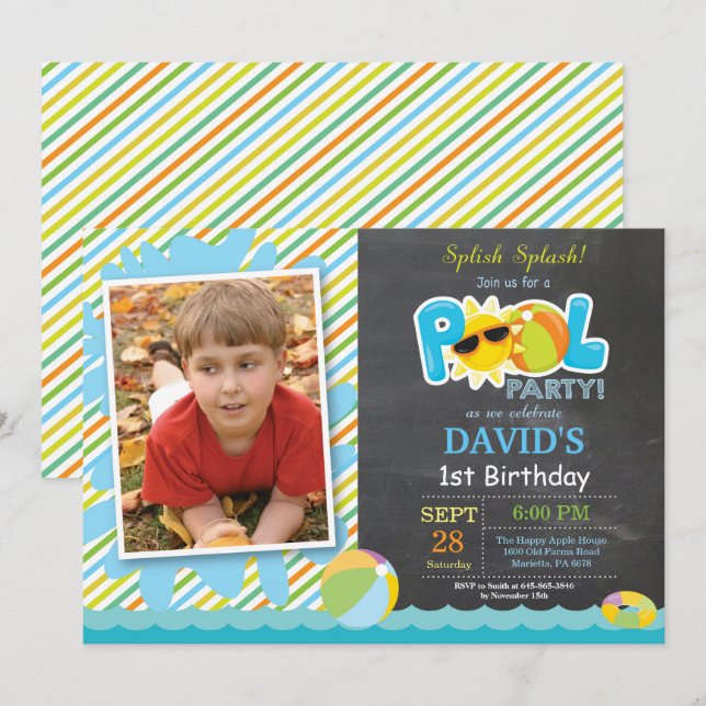 Schwimmbad Party Geburtstag Einladung Splish Splas (Vorne/Hinten)