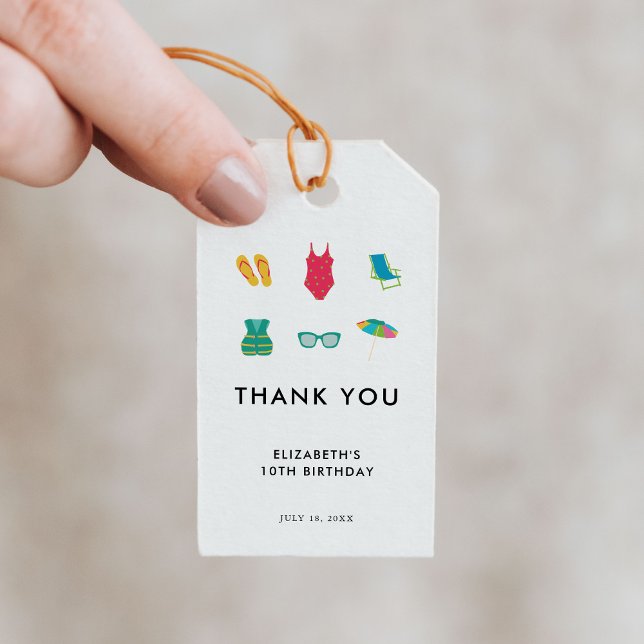 Schwimmbad Party Geburtstag Minimal Einfach Farbli Geschenkanhänger (Von Creator hochgeladen)