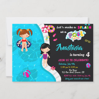 Schwimmbad Party Geburtstagseinladung Girl Pool ei Einladung
