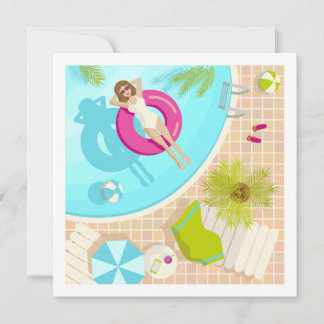 Schwimmbad Party Mädchen in Bikini Sommerstrand Einladung