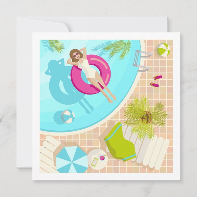 Schwimmbad Party Mädchen in Bikini Sommerstrand Einladung (Vorderseite)