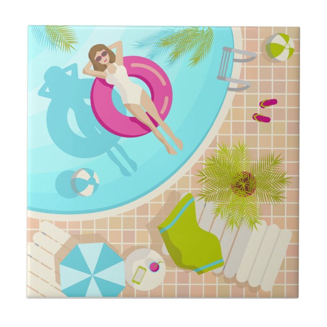 Schwimmbad Party Mädchen in Bikini Sommerstrand Fliese (Vorderseite)