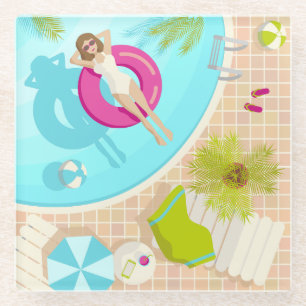 Schwimmbad Party Mädchen in Bikini Sommerstrand Glasuntersetzer
