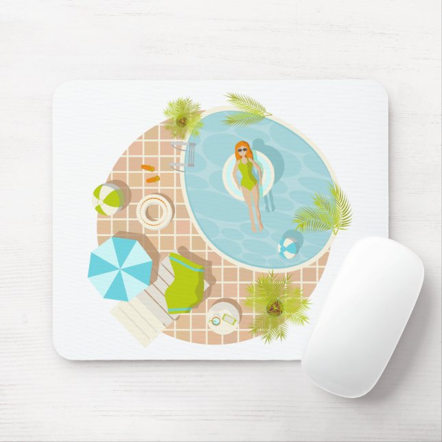 Schwimmbad Party Mädchen in Bikini Sommerstrand Mousepad (Mit Mouse)