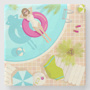 Schwimmbad Party Mädchen in Bikini Sommerstrand Steinuntersetzer