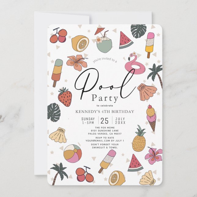 Schwimmbad Party Sommerschwimmerin Geburtstag Einladung (Vorderseite)