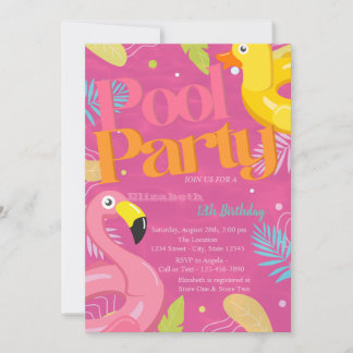 Schwimmbad Party Toys Tropical Blätter Geburtstag Einladung