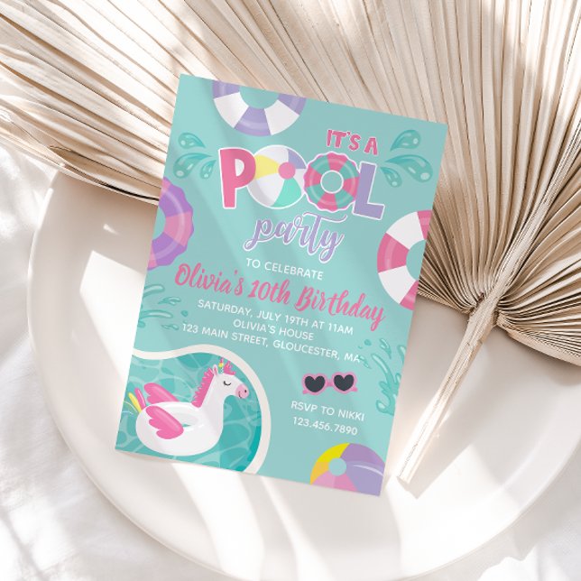Schwimmbad Party Unicorn Schwimmbad pink Sommer Ge Einladung (Von Creator hochgeladen)