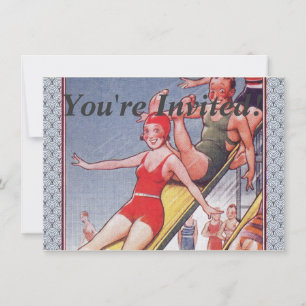 Schwimmbad Party Vintag Schwimmbad Sommer Einladung