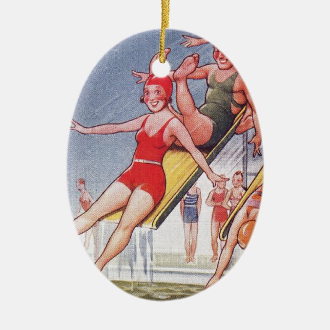 Schwimmbad Party Vintag Schwimmbad Sommer Keramik Ornament (Vorne)
