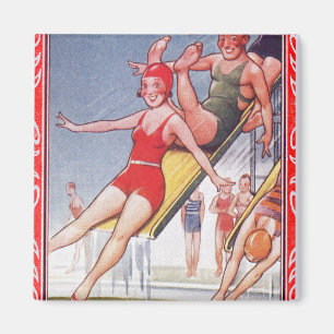 Schwimmbad Party Vintag Schwimmbad Sommer Magnet